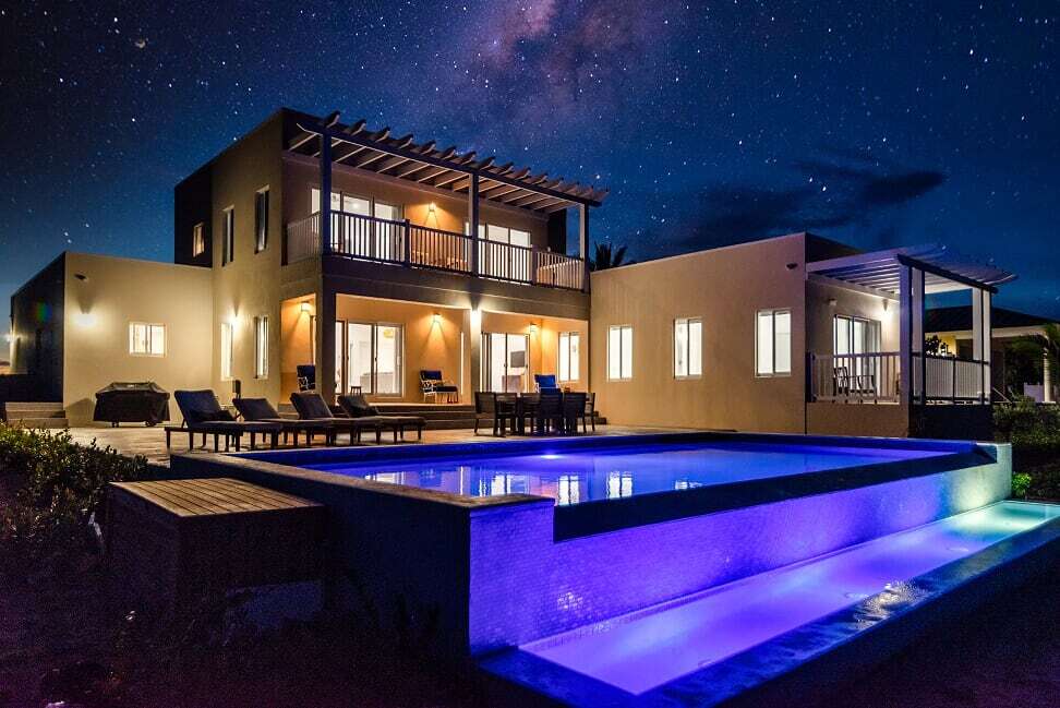 Evening shot of house and infinity pool